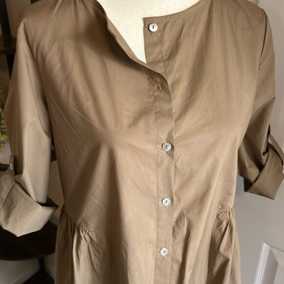 Kikisix ITALY 100% Cotton Long Sleeve Tan Cocoon Button Down Shirt Dress Size M - Picture 5 of 15